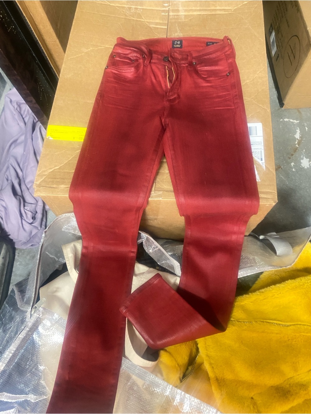 Citizens Of Humanity Crimson Red Coated Skinny Jeans
